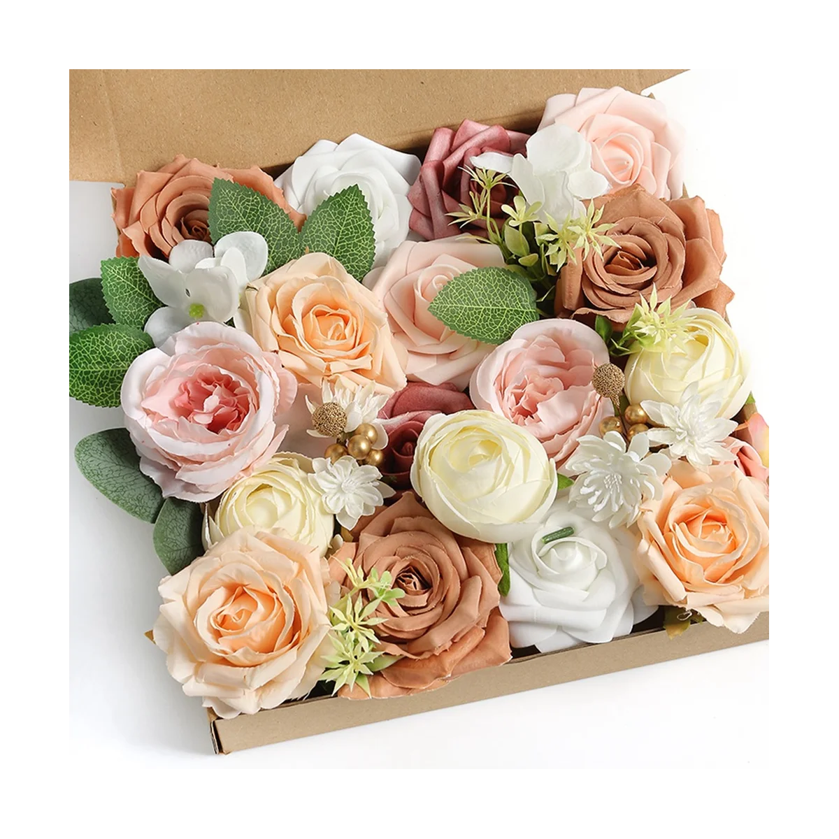 Combo Box Set Gradient Color Flower Leaf with Stems for DIY Wedding Party Home Decorations