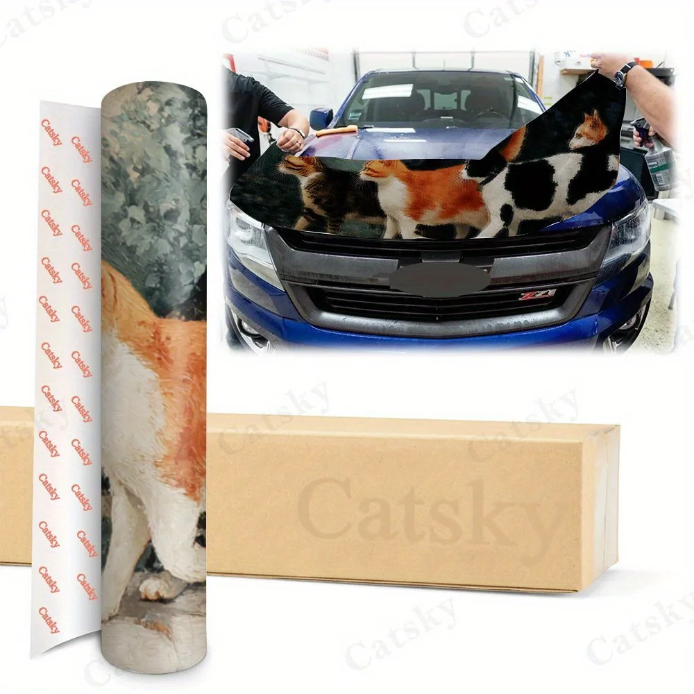 لطيف القط فرقة الفن أربعة القطط الرائعة المشي على مسار غطاء السيارة ملصق بولي كلوريد الفينيل عصا مقاومة للماء الذاتي ، الوصول الخارجي التلقائي المذهل #5