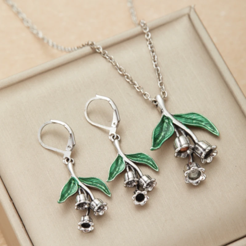 Neue Mode Blatt Blume Anhänger Halskette Ohrringe, Damen personalisierte tägliche vielseitige Accessoires Schmuck Geschenke