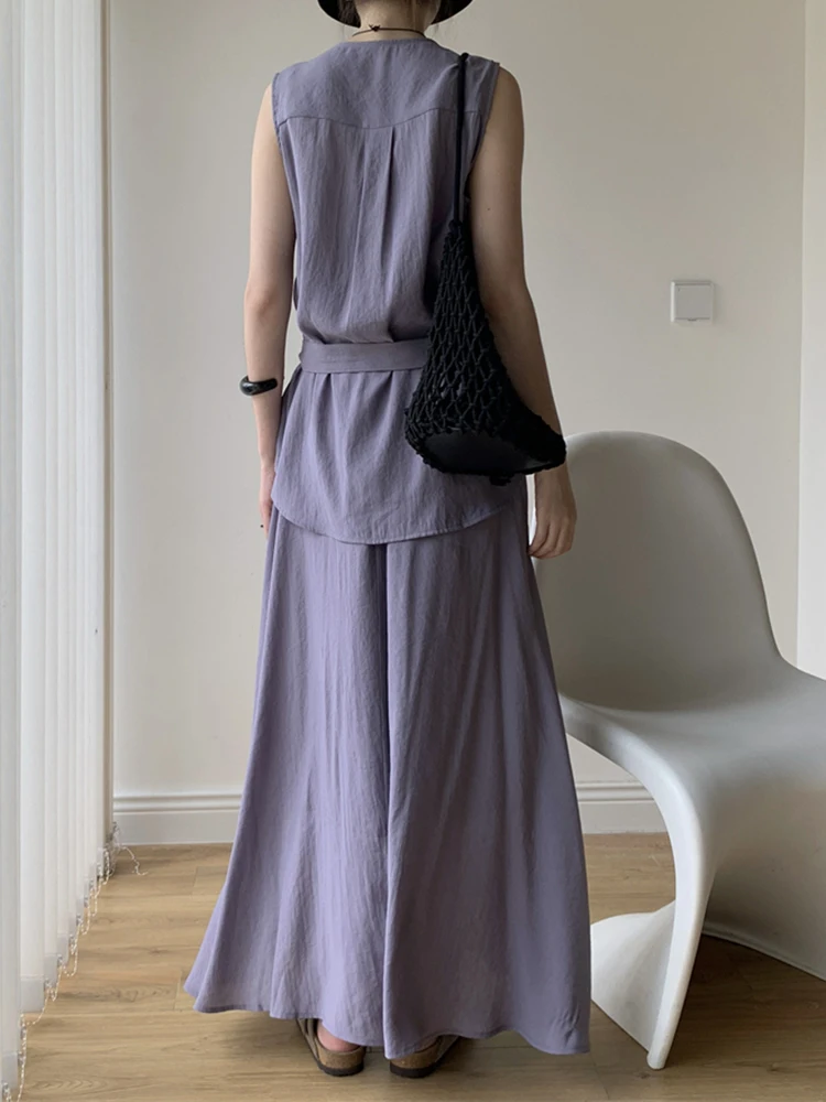 YERMORA Vrouwen Tweedelige Set Paars Geplooid Gordel Kort Vest Losse Nieuwe Hoge Taille Half Body Rok Mode Lente Zomer 2025,