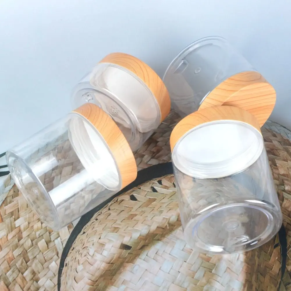 

Wide-mouthed Clear Storage Jars Moisture Proof with Wood Texture Lid Seasoning Bottle Empty Plastic Sealed Can Seasoning