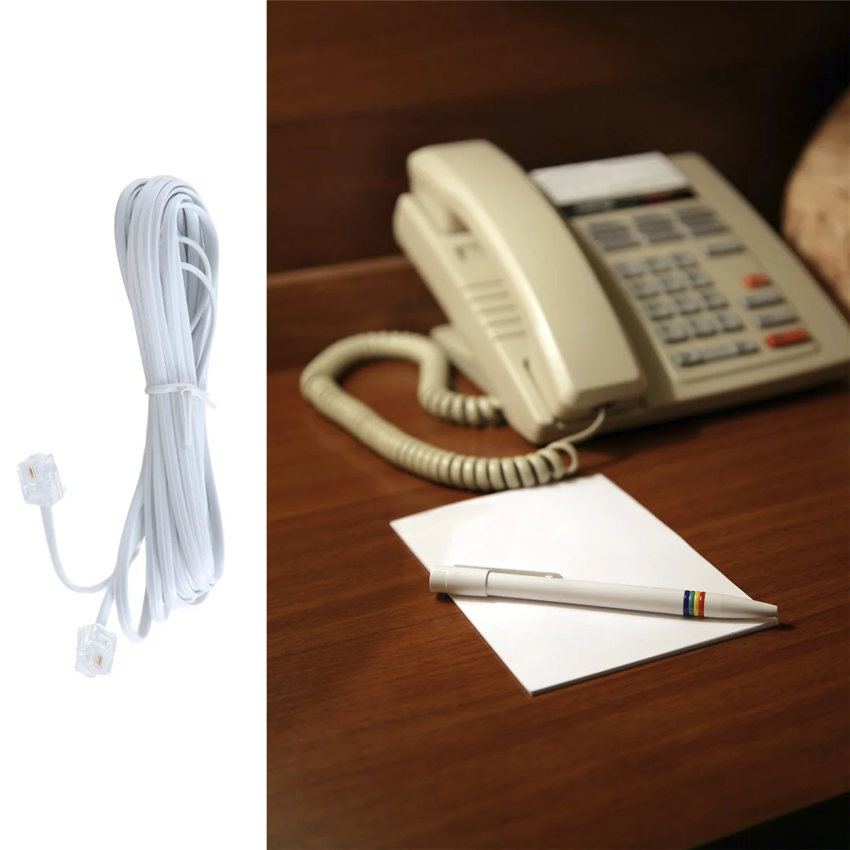 6P2C RJ11 Male to Male Plug Telephone Line Cable Wire 5M