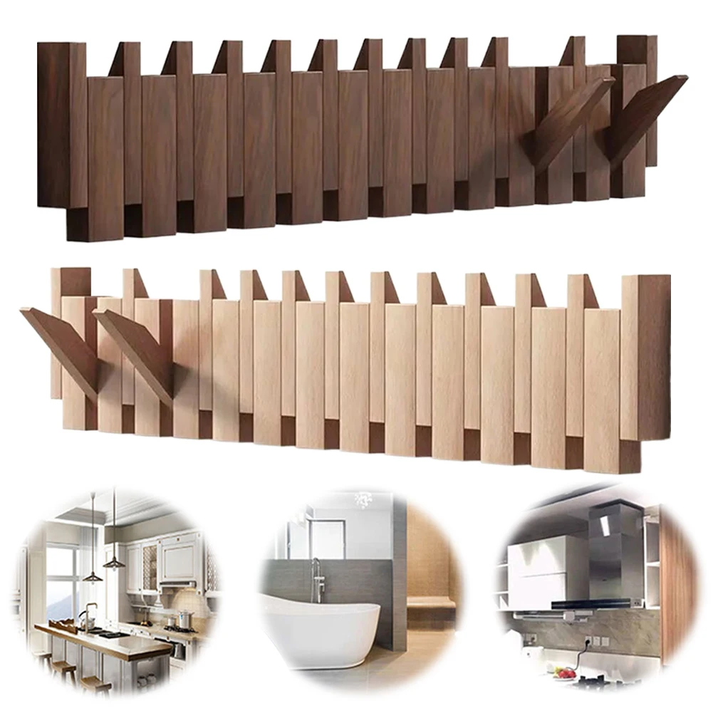 

Natural Wood Wall Mounted Piano Coat Rack with 12 Hooks Coat Rack Hanger Wall Mount Beech for Hanging Keys/Hats/Robe&Towels/Bags