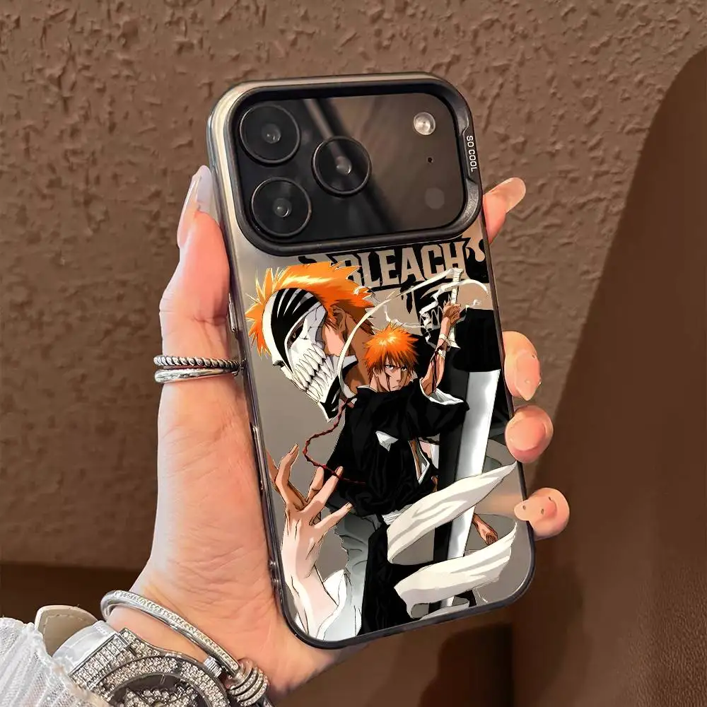 Etui na telefon iPhone 17 16 15 14 13 12 11 Pro Max z motywem japońskiego anime B-BLEACH, wielokolorowe, matowe, laserowe, metaliczne, efekt aurora, funda