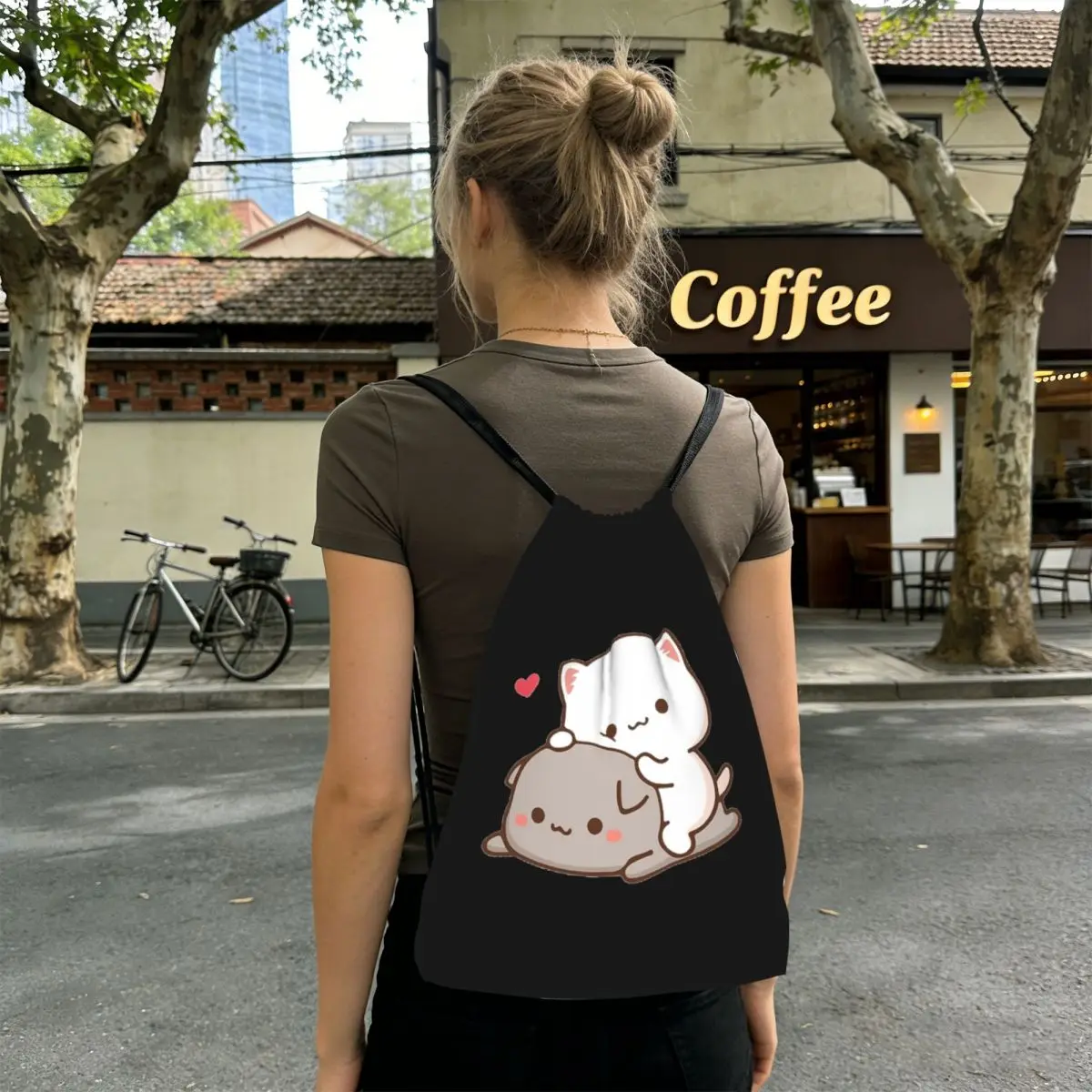 Bear And Panda Bubu Dudu Balloon Backpacks Casual Drawstring Bundle Pocket Storage Bag Book Bags for Travel Students
