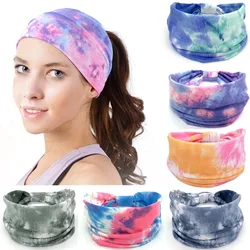 Tie Dye Wide Knotted Headbands For Women Vintage Turban Headwrap Girls Hair Bands Accessories Elastic Bandanas Yoga Headscarf