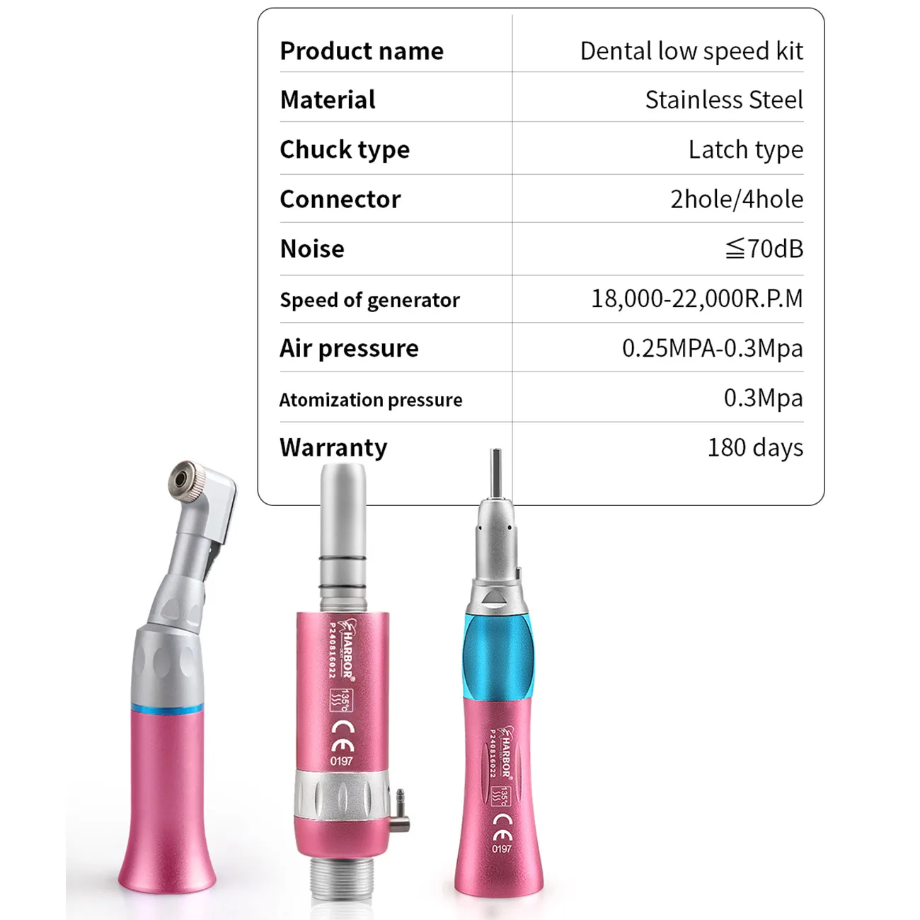 3Pcs/Set Dental Low Speed Handpiece Standard Head Kits Air Turbine Straight&Contra Angle&Air Motor Micromotor 6 Color 2/4 Holes