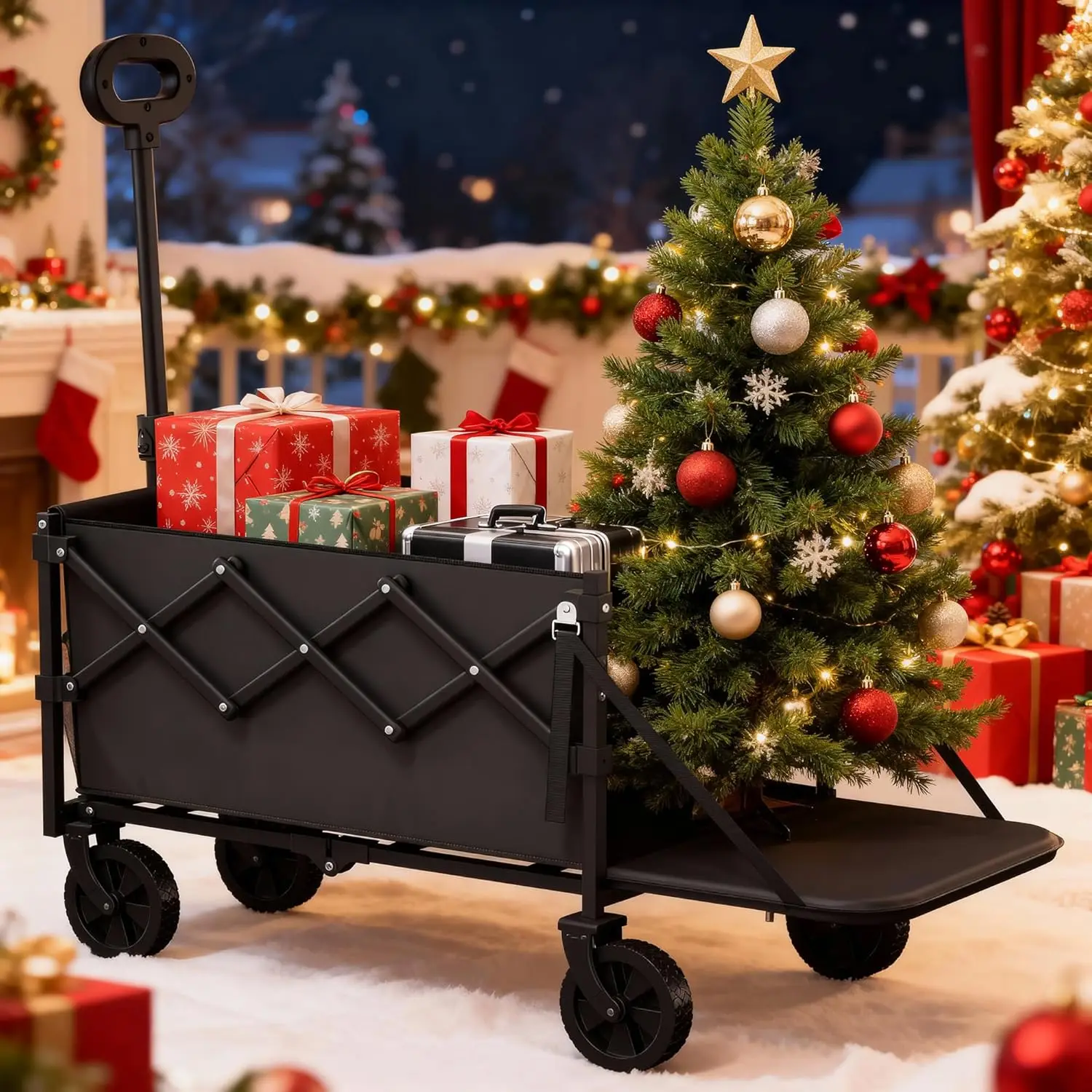 

Складной фургон с задней дверью, сверхкомпактная складная тележка, вместимость 350 фунтов для покупок, кемпинга, спортивного сада