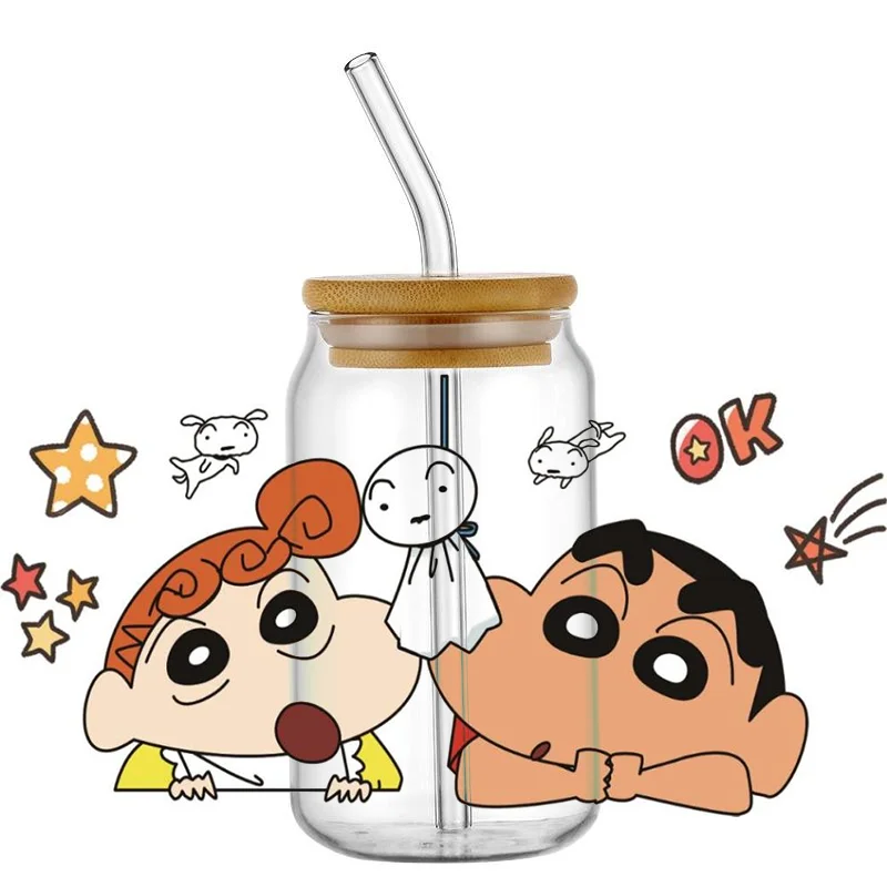 Miniso 3D Crayon Shin-chan Decal Wrap Stickers Waterproof UV DTF Cup Mug Wraps Sticker DIY 3D Wrap Decal For 16oz Libbey Glass