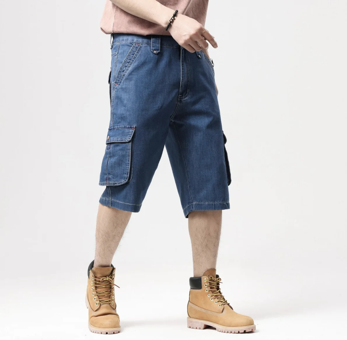 Simple Fashion Casual Loose Multi-pocket Jeans Men\'s Shorts Plus Size Shorts Safari Style Summer Shorts Baggy Jeans