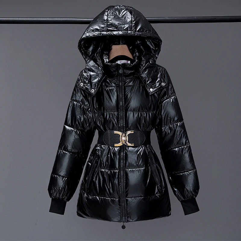 

Fashion Belt Coats Autumn Jacket Waterproof Women Parka New 2024 Hooded Female Coat Office Lady Down Jacket Winter Coat Women