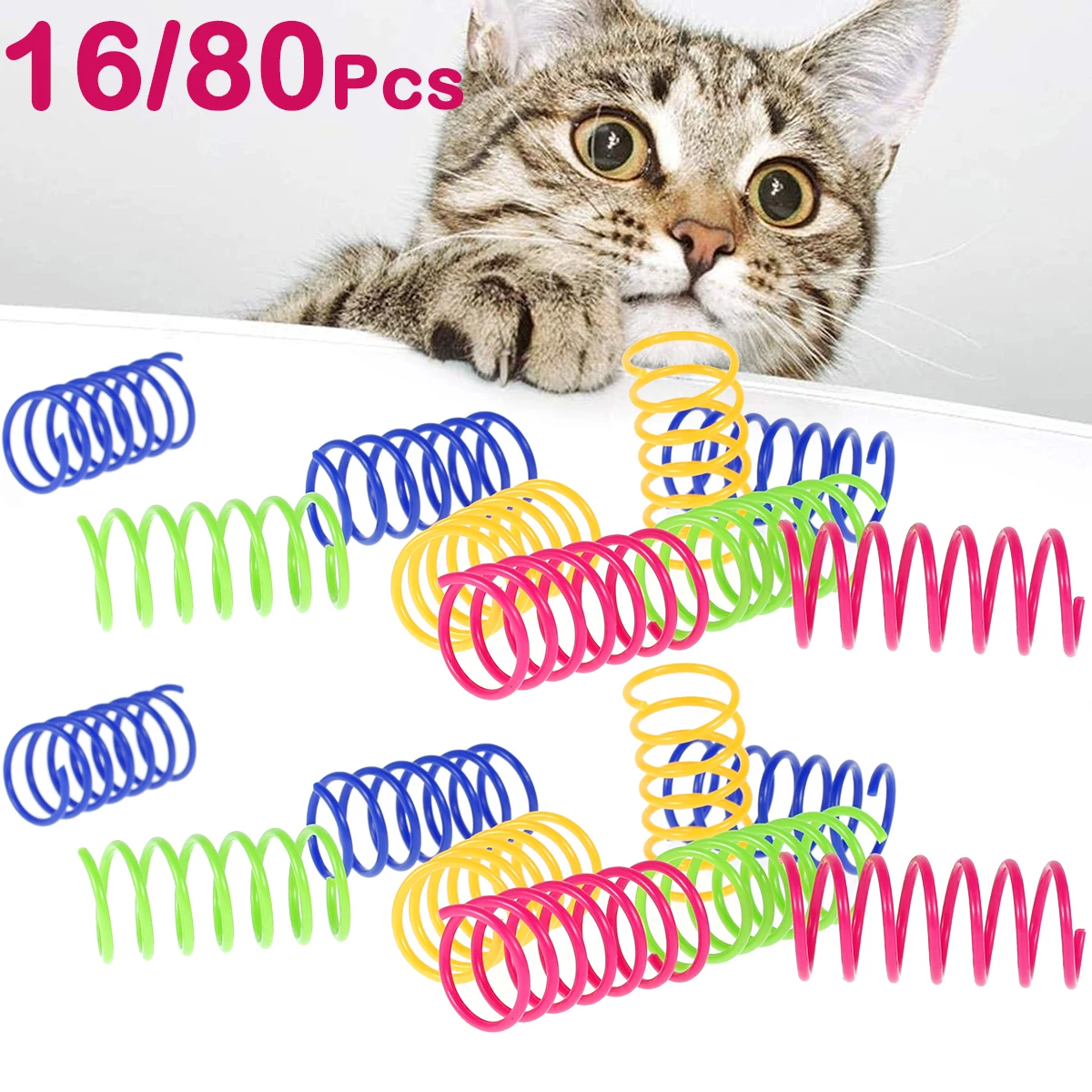 16/32/80Pcs Cat Spring Toys Colorful Kitten Coil Spiral Springs Toy Durable Plastic Creative Cat Interactive Pet Toy New