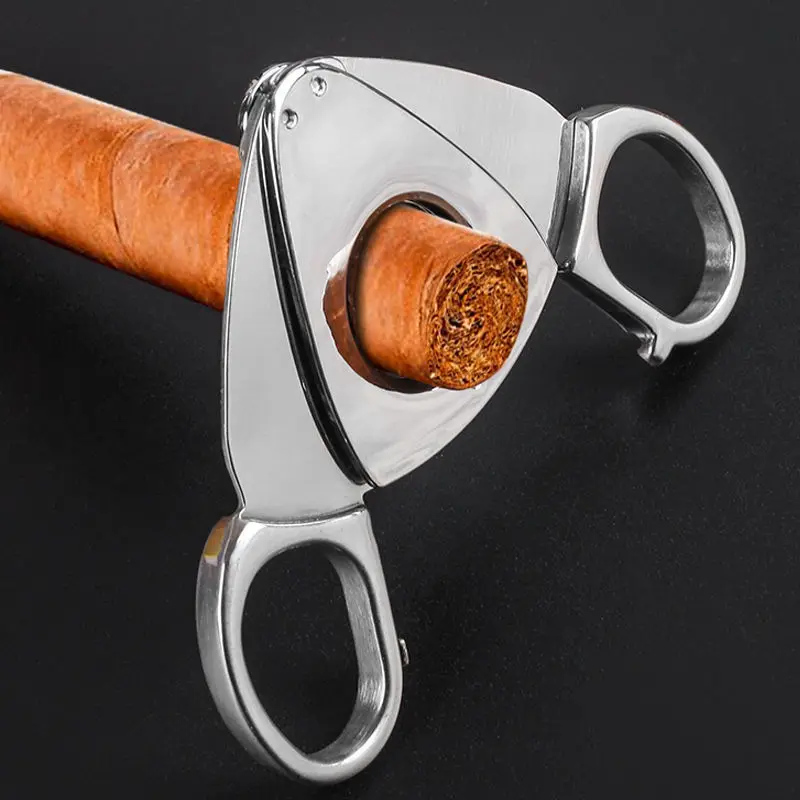 Stainless steel cigar clippers, hand-held, with sharp cigar blades. Special clippers for Cuban cigars, portable
