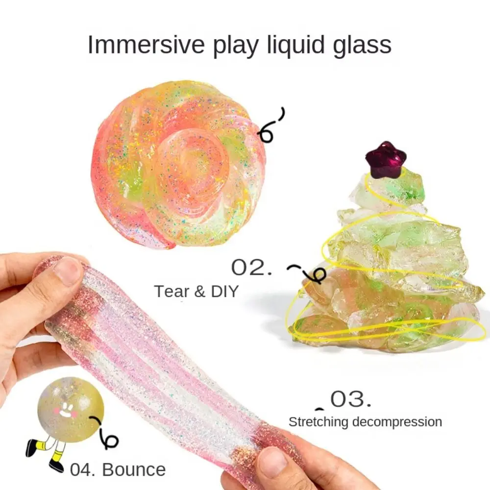 Two tone Aurora Glass Clay Slime Pinch Toy Rainbow Stress Relieving Bouncing Mud Creative Stress Relieving Tool