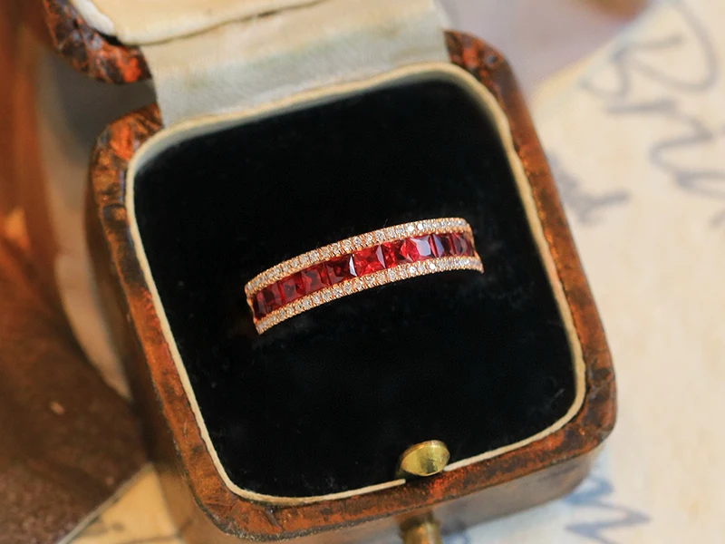 LUOWEND 100% 18K Rose Gold แหวนเพชรเงาแหวนทับทิมธรรมชาติหรูหราคลาสสิกออกแบบเครื่องประดับอัญมณีสําหรับผู้หญิง