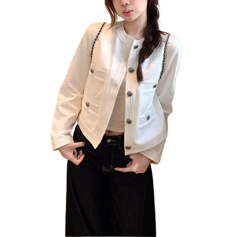 Cardigan Simple Fashionable Women's Wear French White Denim Jacket for Women Autumn New Style High-end and Elegant Short Jacket