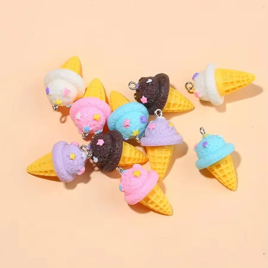 10Pcs Flatback Mini Ice Cream Resin Charms Star Sundae Food Jewelry Findings DIY Craft Pendants for Sweet Earring Making