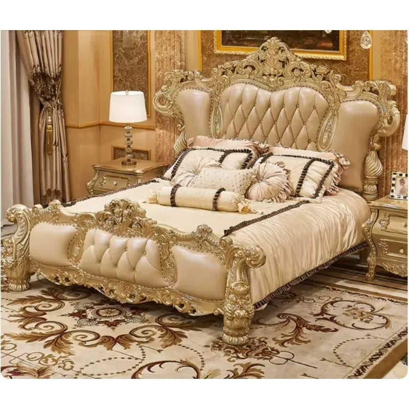 European-style French Style Double Bed Villa-sized Large High-end Luxury All-solid Oak Wood King Carved Master Bed