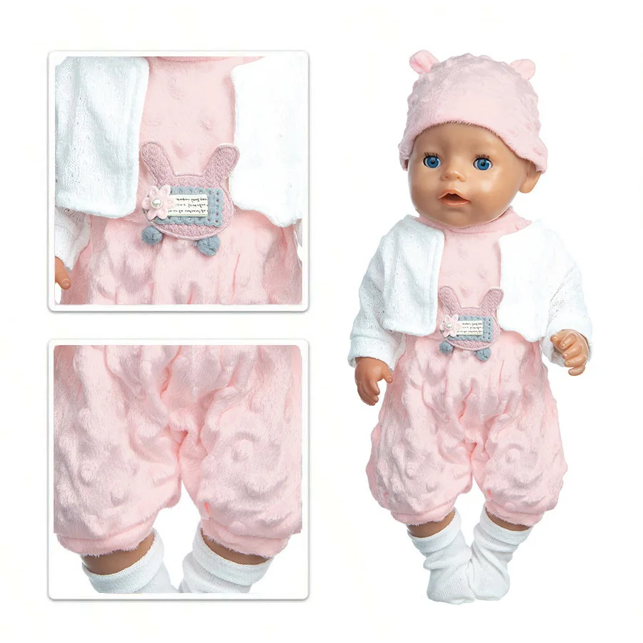 16-18Inch/40-45cm Reborn Baby Doll Outfit Pink Cute Jumpsuit+Jacket+Hat+Socks Cute Soft Baby Doll Clothes Accessories Girl Gift
