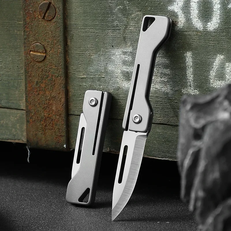 EDC Titanium Mini Folding Pocket Knife Thin Portable Fruit Paring Knife For Women Daily Outdoor Cutting Tools