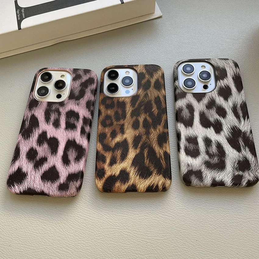 

Leopard Print Phone Case for iPhone 16 15 14 13 Pro 12 11 Max Plus 16Pro Leather Texture Phone Case Customized 15Pro Cover Shell