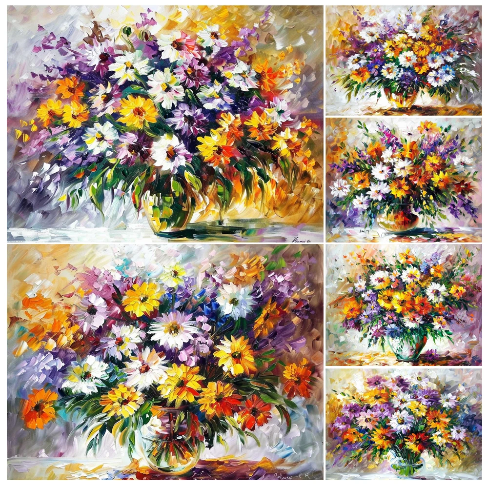 Painting by Numbers Kit Vigorous Colorful Chrysanthemums Artwork Canvas Art Hand Painting Home Personality Gift Decoration