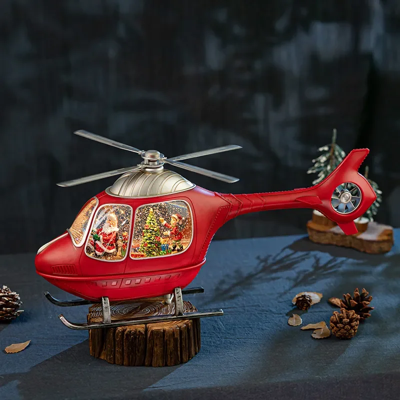 Rotating Helicopter Music Box Crystal Snow Globe Holiday Decoration Gift for Boys Kids Christmas Ornament Wholesale Novelty