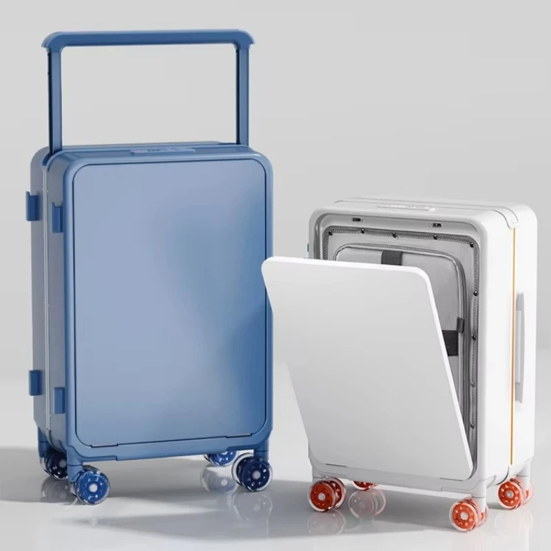 

Front Laptop Pocket Suitcase Wide Handle Travel Luggage Rolling 20inch Carry-On Boarding Trolley Case PC material Aluminum Frame