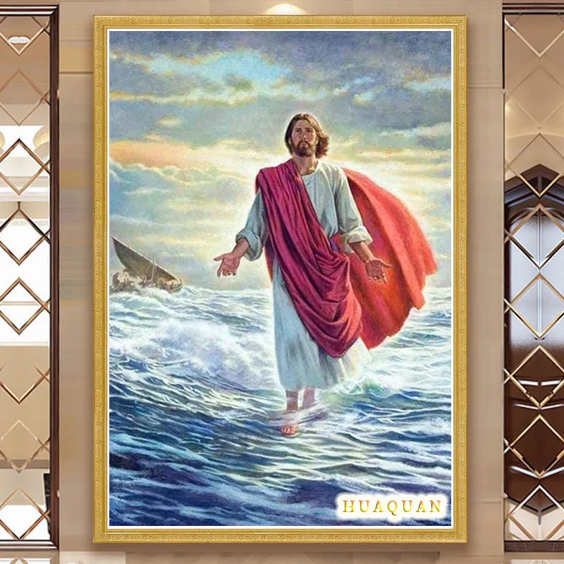 Christianity Jesus Walked On The Sea Cross Stitch Kit Canvas Printing Embroidery Set DIY Needlework Home Decoration Painting