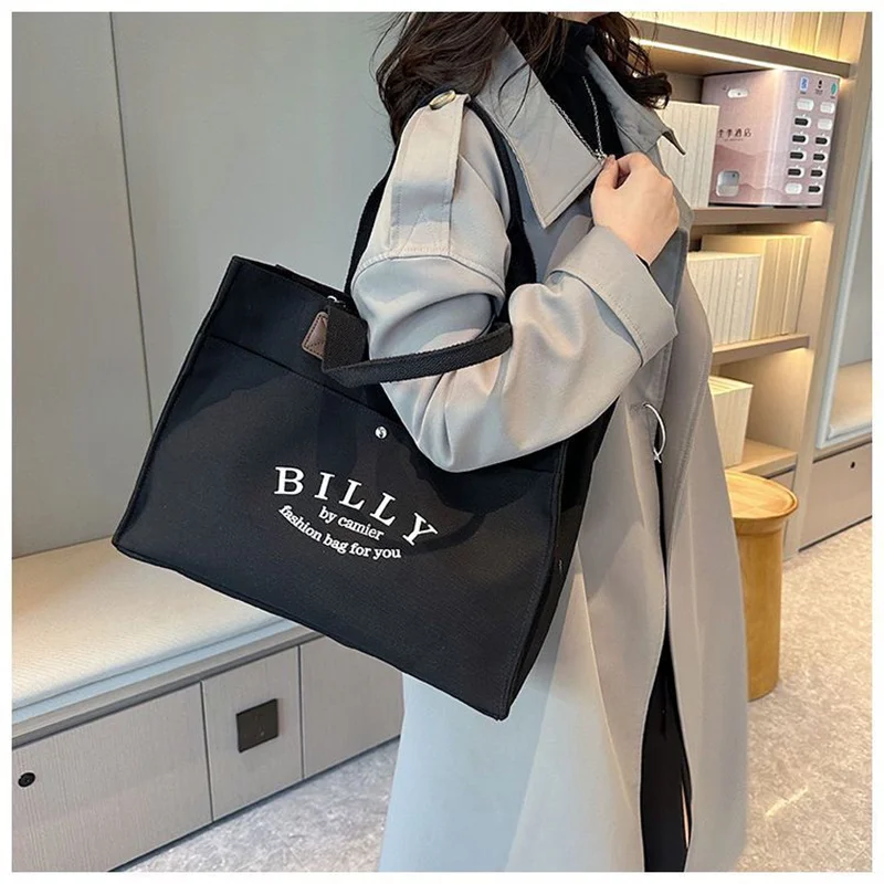 Korean Style Women Canvas Shoulder Bag Lettering High Quality Casual Handbag Tote Large Capacity Luxury Designer Shopping Bag