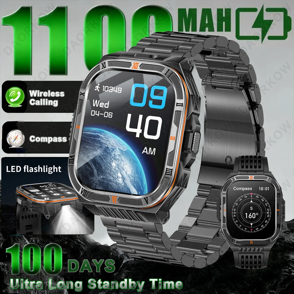 

New Outdoor Durable 1100mAh Large Battery Men Women Adults Smart Watch 2.01" HD Screen 5ATM Waterproof BT Call Sports Smartwatch