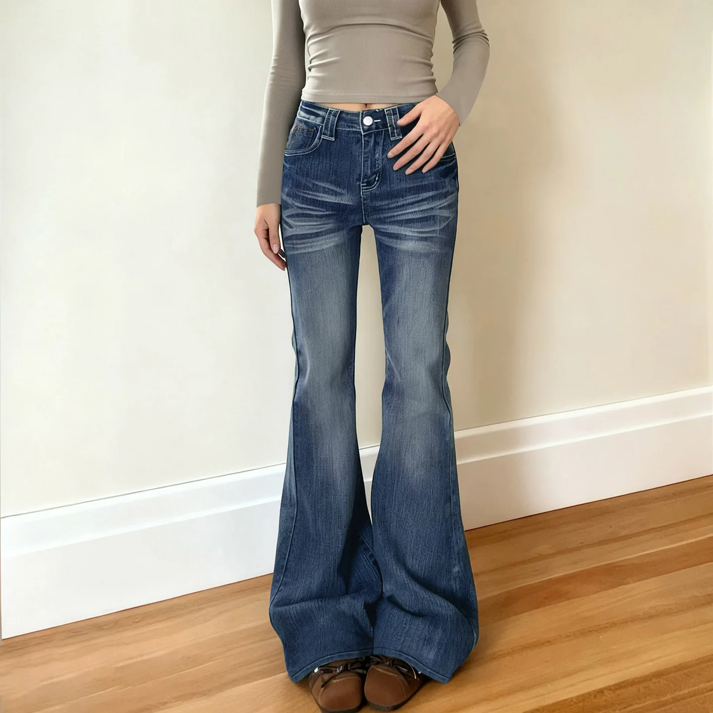 

Y2K American Retro Jeans Washed Water Distressed Pocket Slim Fit Straight Leg Bottom Street Versatile Denim Pants