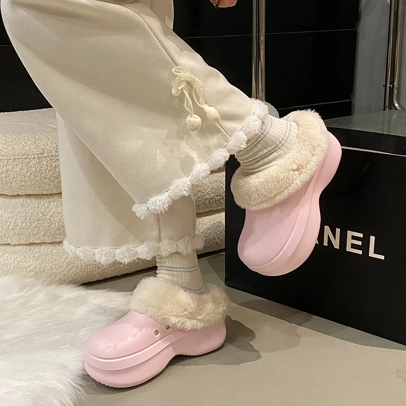 Plus Size Plush Shoe Cover Winter Thicken Warm Insole Shoe Charm Winter White Removable Fur Liner Clogs Slipper Pads