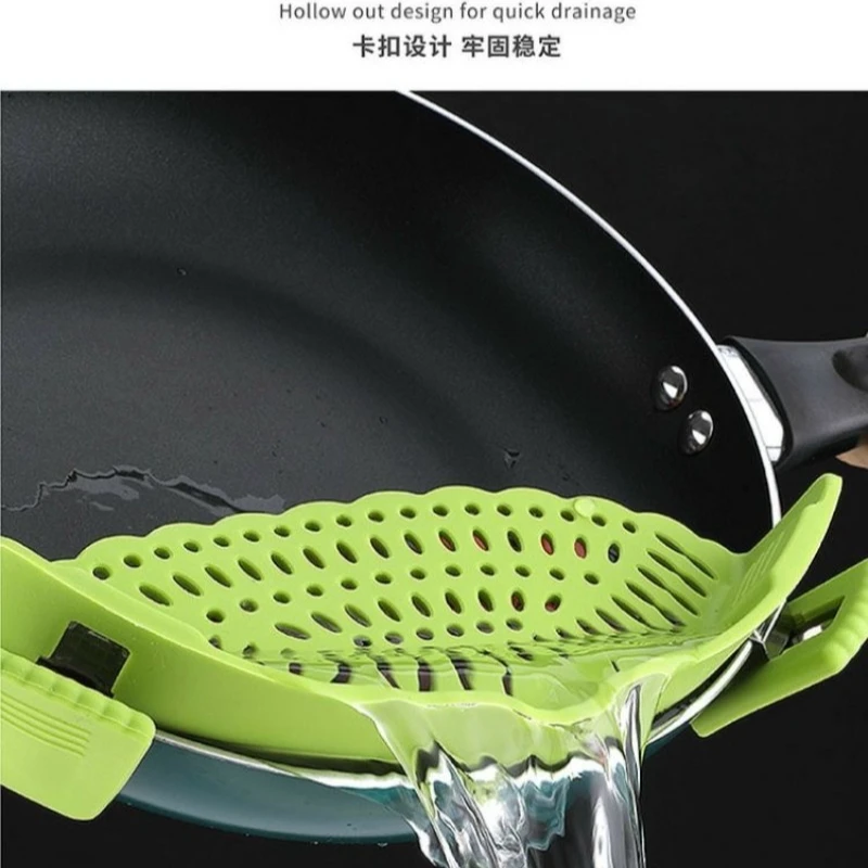 Silicone drain device with creative noodle and vegetable pouring filter, anti spill and leak baffle drain device image 2