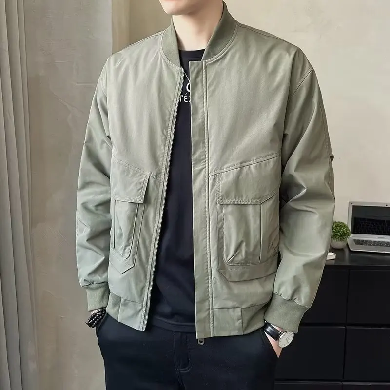 

Spring Autumn Men's Thin Standing Collar Workwear Jacket Fashion Casual Versatile Handsome Baseball Jacket