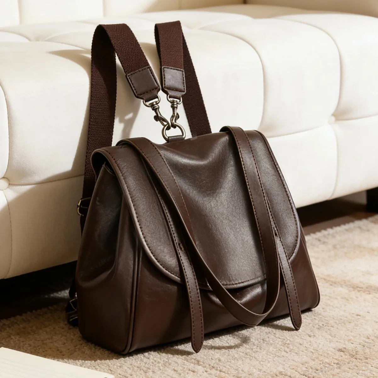 Backpack Vintage Travel Backpack Soft Leather Fashion Shoulder Bag Large Capacity Versatile Crossbody Bag Genuine Leather Bag