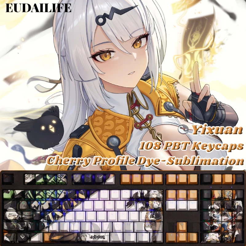 Yixuan 108 Keycaps Zenless Zone Zero PBT DYE Sublimation Light Transmitting Cherry MX Cross Axis Switch Mechanical Keyboard Gift
