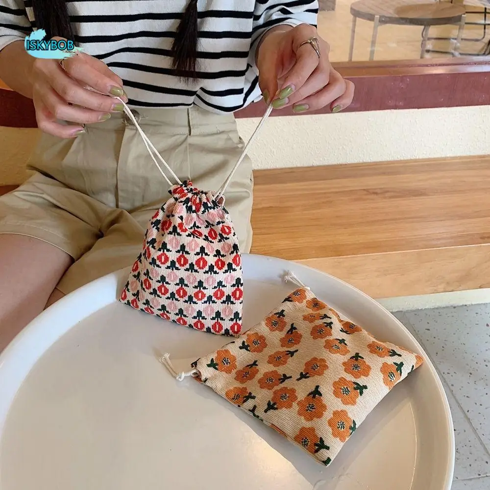 

Bag Small Cloth Bag Corduroy Flower Cosmetic Cases Floral Jewelry Storage Bag Makeup Bags Drawstring Bundle Pocket Cosmetic Bag