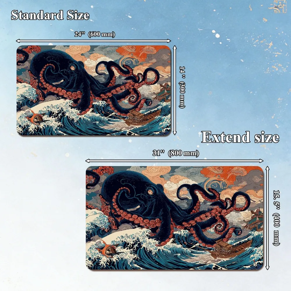 Japanese Ukiyo-e Kraken Octopus TCG Playmat Neoprene Non-slip Card Game Mat for Yu-Gi-Oh CCG Desk Pad with Free Bag