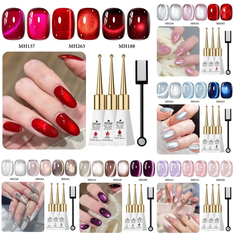 4pcs 10ml Cat Magnetic Gel Nail Polish Set Crystal Glass Beads Cat Eye Semi Permanent Soak Off UV LED Gel Varnish Long Lasting