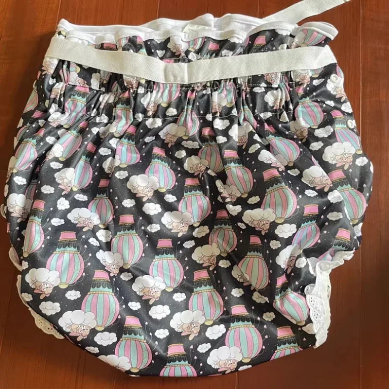 Japanese-style Plus Size Adult Baby Panties ABDL Kawaii Print Lace Edge Diaper Briefs DDLG High Waist Waterproof Underpants