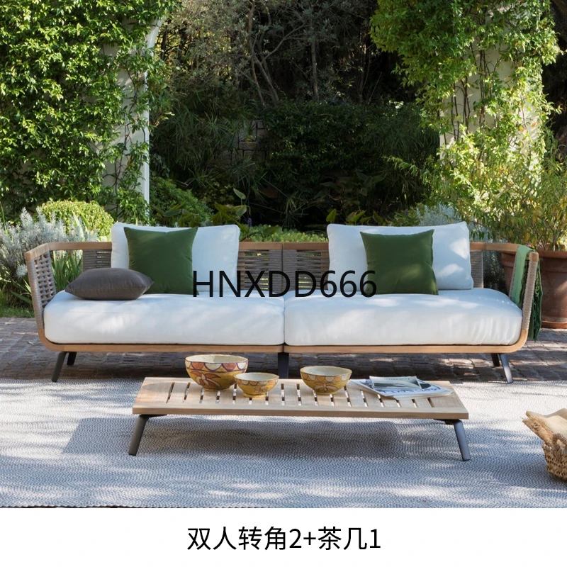 في الهواء الطلق الروطان خشب الساج طقم أريكة فيلا حديقة الترفيه فناء الأثاث ترتيب جلوس مريح للترفيه #3