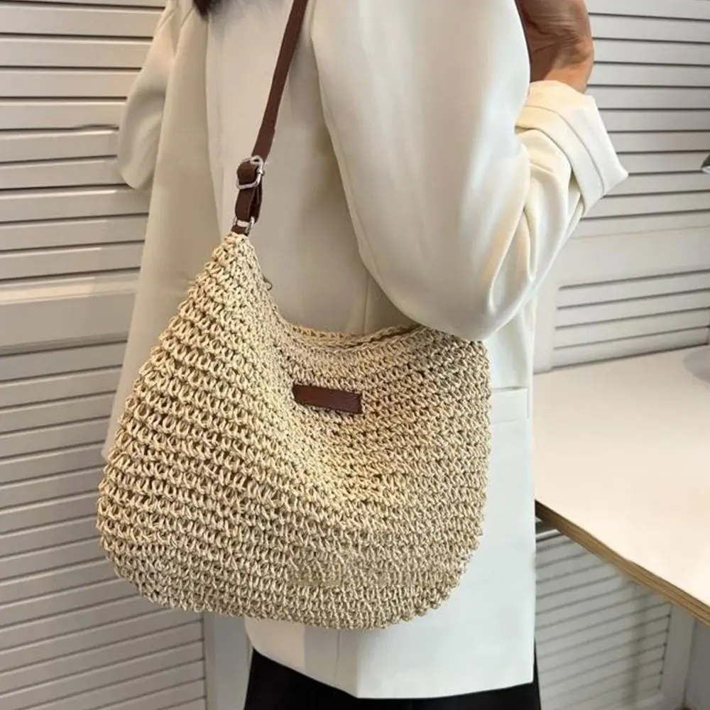 Side Ladies Women Straw Knitted Purses Straw Woven Bag Shoulder Bags Handbag Beach Bag