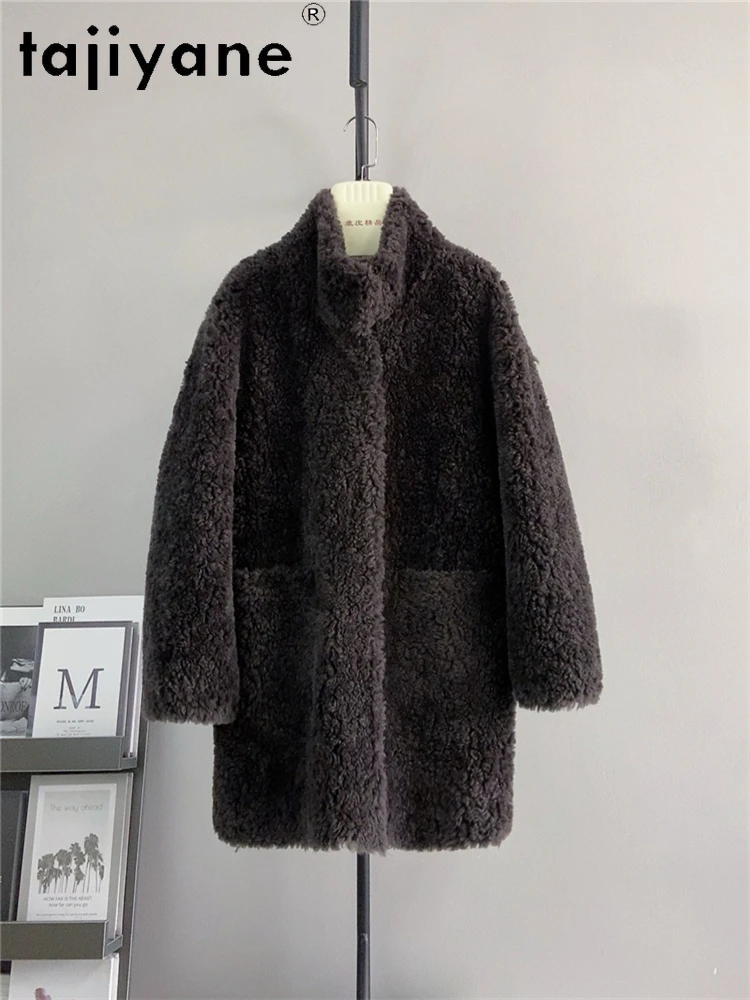TAJIYANE Cappotti di lana naturale al 100% per donna Stile coreano Colletto alla coreana Tosatura delle pecore Giacca invernale Abbigliamento donna 2025 шрость