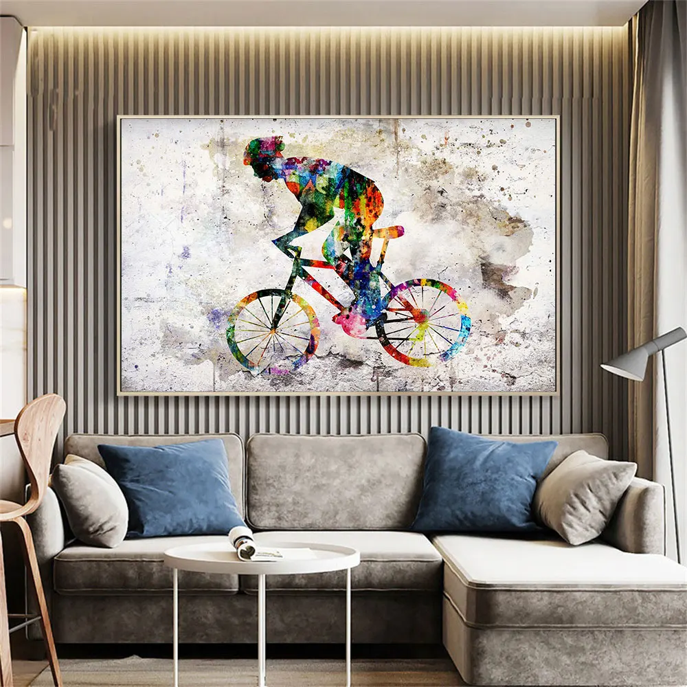 Abstract Cyclist Print On Canvas Painting Road Bicycle Racing Posters Watercolor Prints Wall Art Pictures Living Room Home Decor