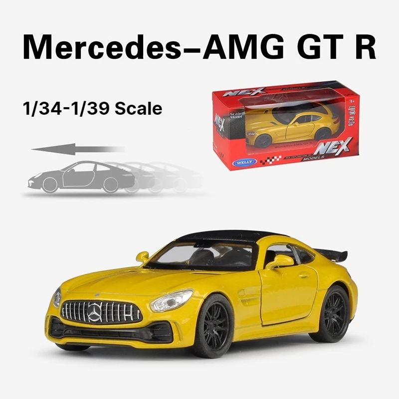 1/36 Mercedes-Benz AMG GTR Super Sport Toy Car Model WELLY Diecast Metal Vehicle Miniature Pull Back Collection Gift For Kid Boy