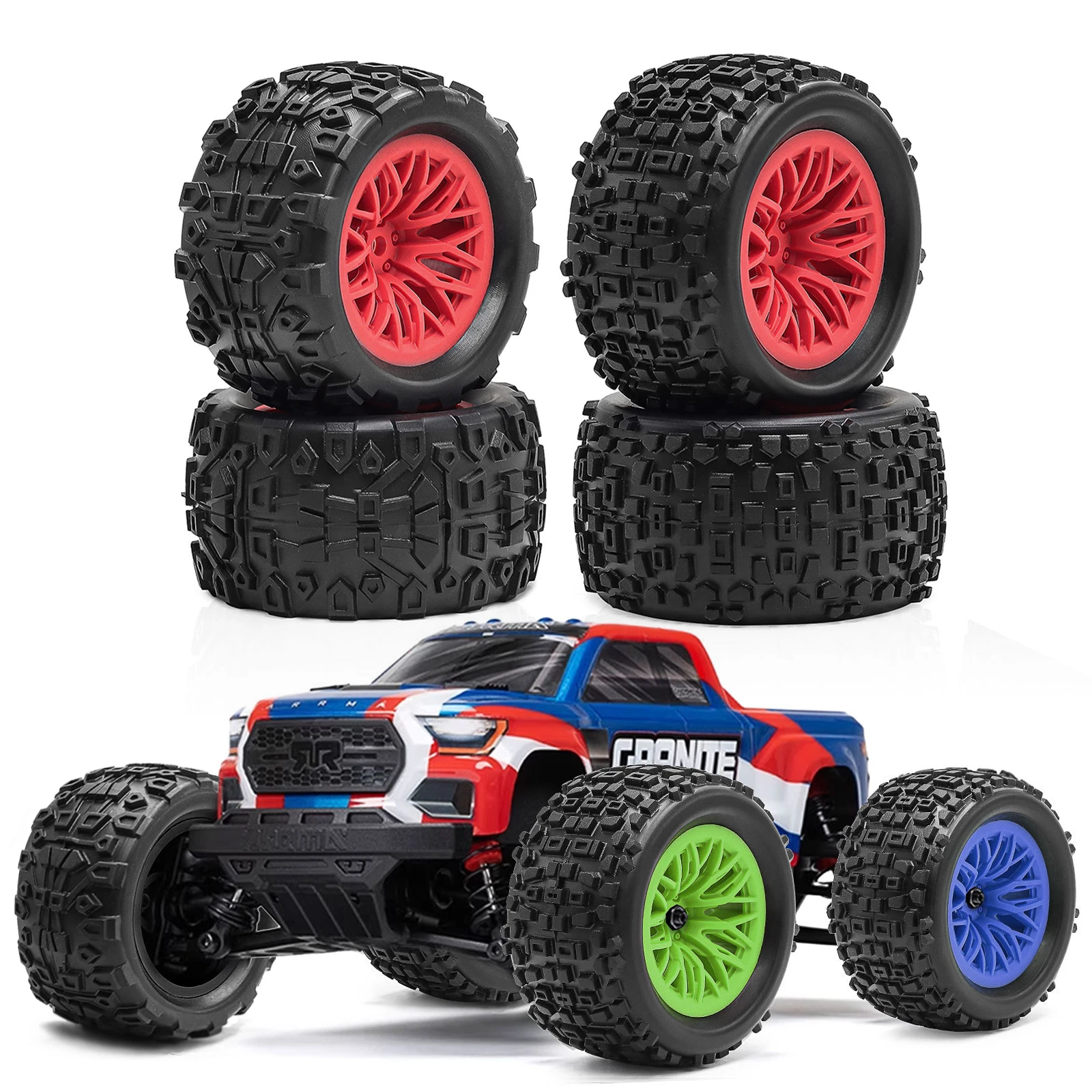 

4PCS 12mm Hex Wheels & Tires Set for ARRMA Typhon Grom/Granite Grom 1/18 RC Cars - Durable Upgrade