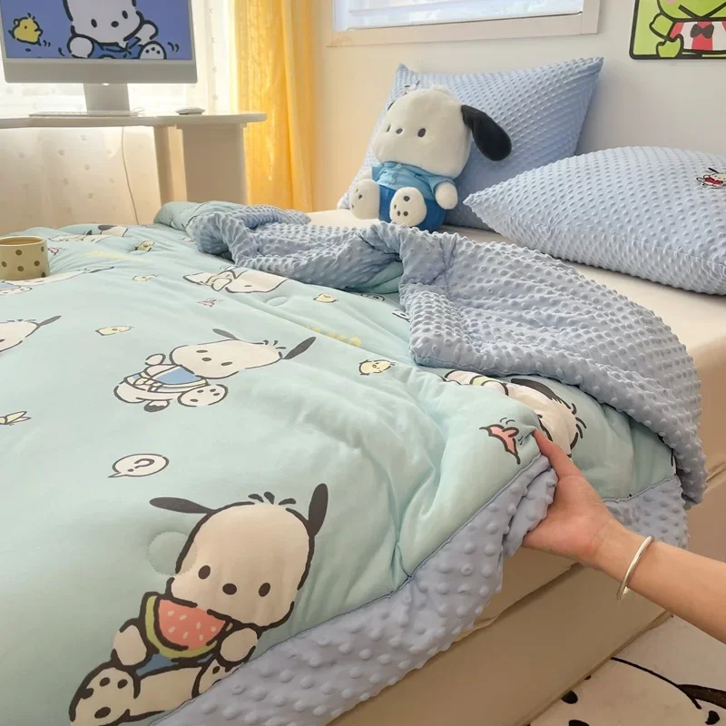 New Sanrio Autumn/Winter Children's Knitted Cotton Bean Quilt with Winter Thickened Cartoon Quilt Warmth Winter Gift for Girls