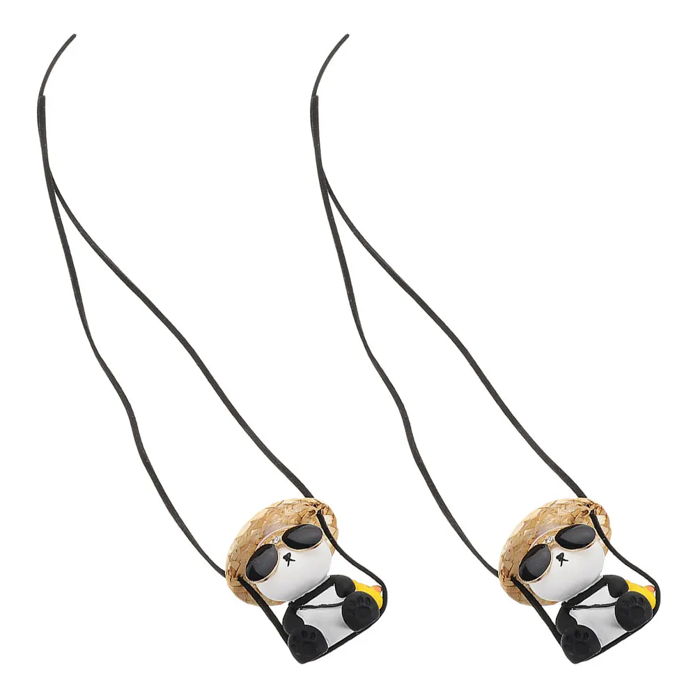 

2 Pcs Panda Car Pendant Rearview Mirror Hanging Ornaments Accessories Animal for Interior Cute Cartoon