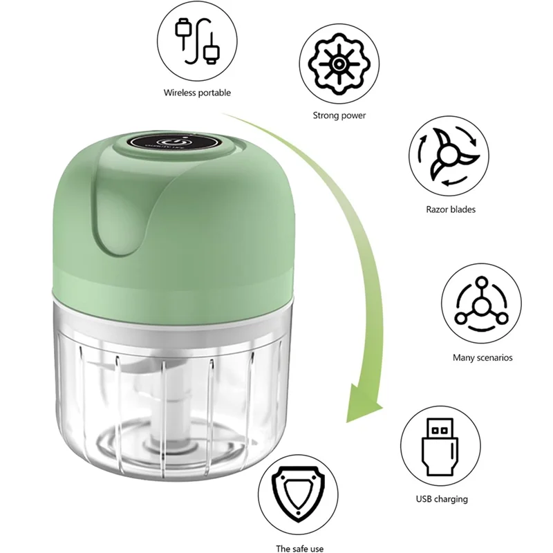 A26T-Electric Garlic Chopper, USB Rechargeable Mini Food Processor,250Ml Electric Garlic Chopper Portable Vegetable Mincer